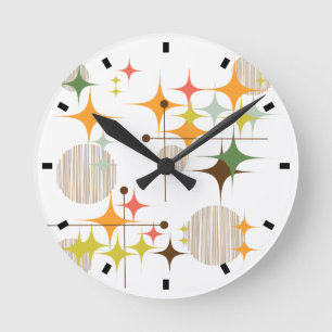 Mitte des Jahrhunderts Moderne Sternenexplosionen  Runde Wanduhr