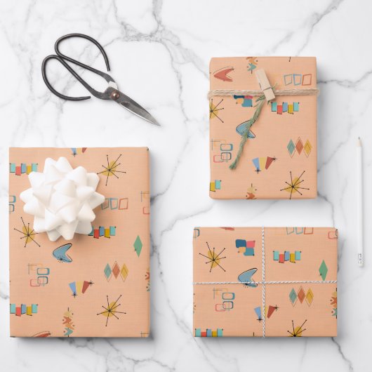 Mitte des Jahrhunderts Moderne Texturiert Helloran Geschenkpapier Set (Vorderseite)