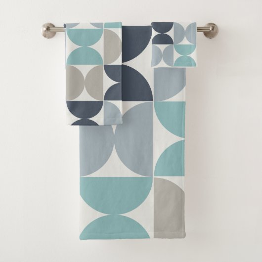 Mitte des Jahrhunderts Modernes Blau und Grau Badhandtuch Set (Insitu)
