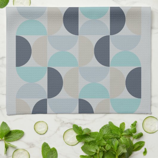 Mitte des Jahrhunderts Modernes Blau und Grau Geschirrtuch (Gefaltet)