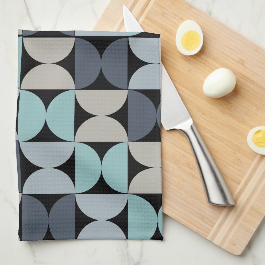 Mitte des Jahrhunderts Modernes Blau und Grau Geschirrtuch (Viertel Falte)