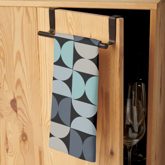 Mitte des Jahrhunderts Modernes Blau und Grau Geschirrtuch (Drittel gefaltet)