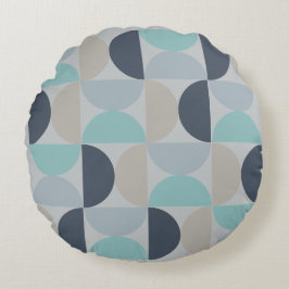 Mitte des Jahrhunderts Modernes Blau und Grau Rundes Kissen