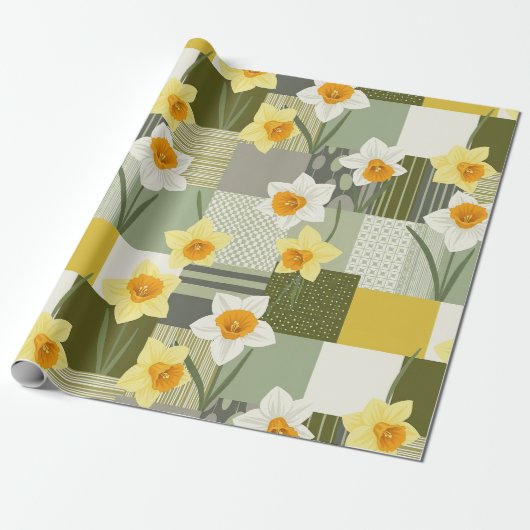 Mitte des Jahrhunderts Narzissen-Blumenmuster Geschenkpapier (Ungerollt)