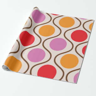 Mitte des Jahrhunderts Orange, Pink und Rot auf Og Geschenkpapier