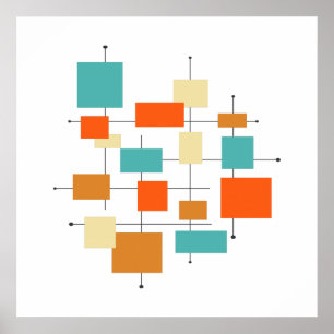 Mitte des Jahrhunderts Orange und Türkis Geometris Poster