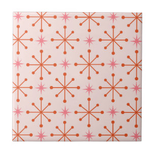 Mitte des Jahrhunderts Pink Orange Atomarer Sterne Fliese