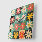 Mitte des Jahrhunderts Retro Daisy Muster Quadratische Wanduhr (Winkel)