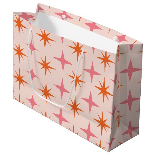 Mitte des Jahrhunderts Retro-Starbursts Muster ros Große Geschenktüte (Vorderseite Schrägansicht)