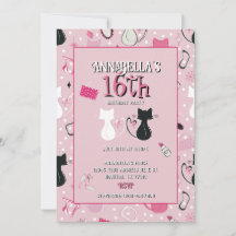 Mitte des Jahrhunderts rosa Herz Katzen Geburtstag