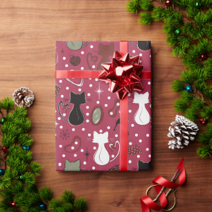 Mitte des Jahrhunderts rote Herzkatzen Geschenkpapier