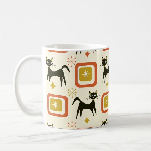 Mitte des Jahrhunderts schwarze atomare Katzen mit Kaffeetasse (Links)