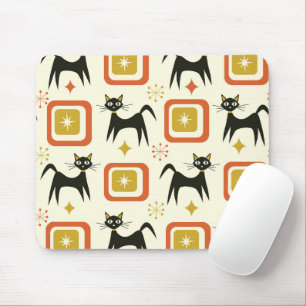 Mitte des Jahrhunderts schwarze atomare Katzen mit Mousepad