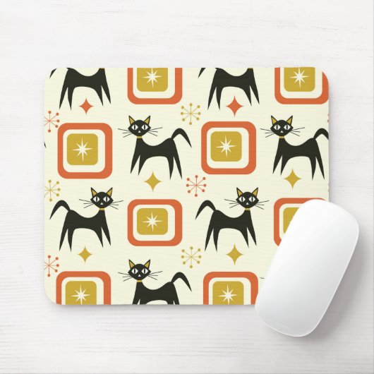 Mitte des Jahrhunderts schwarze atomare Katzen mit Mousepad (Mit Mouse)