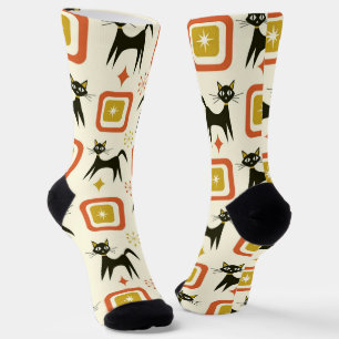 Mitte des Jahrhunderts schwarze atomare Katzen mit Socken