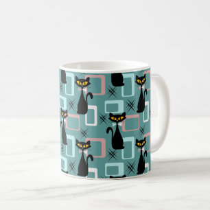 Mitte des Jahrhunderts schwarzes Katzenmuster Kaffeetasse