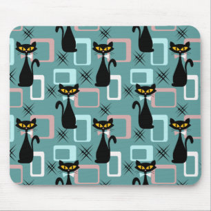 Mitte des Jahrhunderts schwarzes Katzenmuster Mousepad