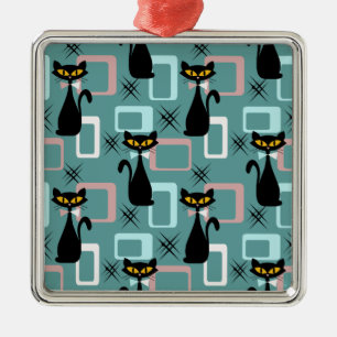 Mitte des Jahrhunderts schwarzes Katzenmuster Ornament Aus Metall