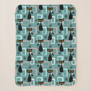 Mitte des Jahrhunderts schwarzes Katzenmuster Sherpadecke