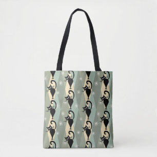 Mitte des Jahrhunderts schwarzes Katzenmuster Tasche