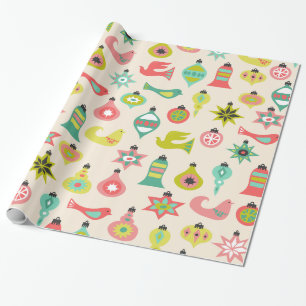 Mitte des Jahrhunderts Vogel- und Ornamentmuster Geschenkpapier