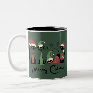 Mitte des Jahrhunderts Weihnachtskatzen im Atomic- Zweifarbige Tasse