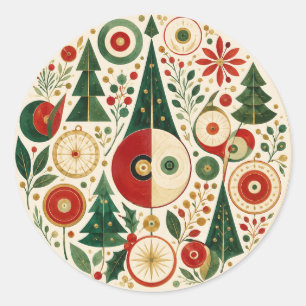 Mitte des Jahrhunderts Weihnachtsmosaik Runder Aufkleber