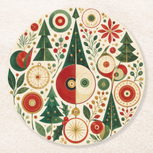 Mitte des Jahrhunderts Weihnachtsmosaik Runder Pappuntersetzer
