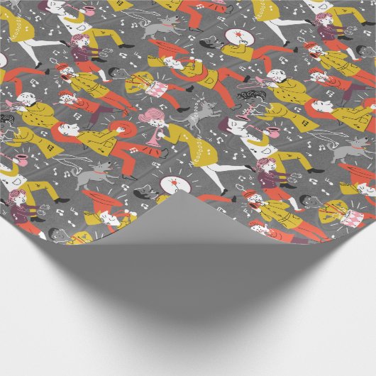 Mitte- des Jahrhundertsart-Blaskapelle auf Grau Geschenkpapier (Ecke)