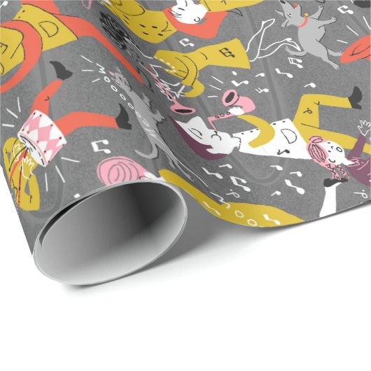 Mitte- des Jahrhundertsart-Blaskapelle auf Grau Geschenkpapier (Rolleneckpunkt)