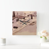 Mitte- des Jahrhundertsmoderne Architektur Quadratische Wanduhr (Zuhause)