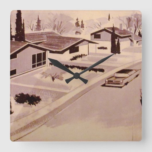 Mitte- des Jahrhundertsmoderne Architektur Quadratische Wanduhr (Vorderseite)