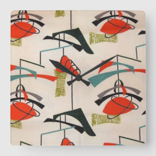 Mitte- des Jahrhundertsmoderne Atomgewebe-Wanduhr Quadratische Wanduhr