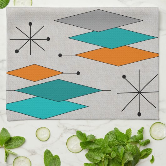 Mitte- des Jahrhundertsmoderne Diamanten aquamarin Geschirrtuch (Gefaltet)