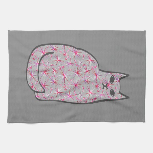 Mitte- des Jahrhundertsmoderne Katze, grau/Grau Geschirrtuch (Horizontal)