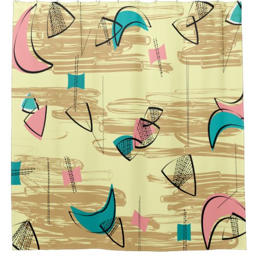 Mitte- des Jahrhundertsmoderne Löwenzahn-Uhren Duschvorhang (Vorderseite)