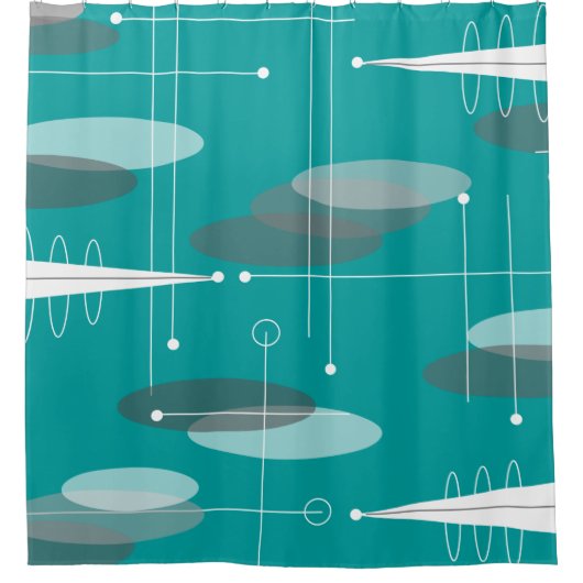 Mitte- des Jahrhundertsmoderne Oval-abstraktes Duschvorhang (Vorderseite)