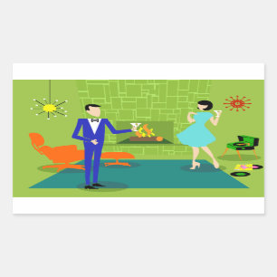 Mitte- des Jahrhundertsmoderne Paar-Aufkleber Rechteckiger Aufkleber