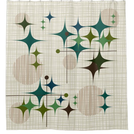 Mitte- des Jahrhundertsmoderne Sternexplosionen Duschvorhang (Vorderseite)