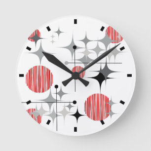 Mitte- des Jahrhundertsmoderne Sternexplosionen Runde Wanduhr