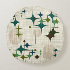 Mitte- des Jahrhundertsmoderne Sternexplosionen Rundes Kissen