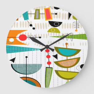 Mitte- des Jahrhundertsmoderne Uhr-halbe Ovale 35 Große Wanduhr