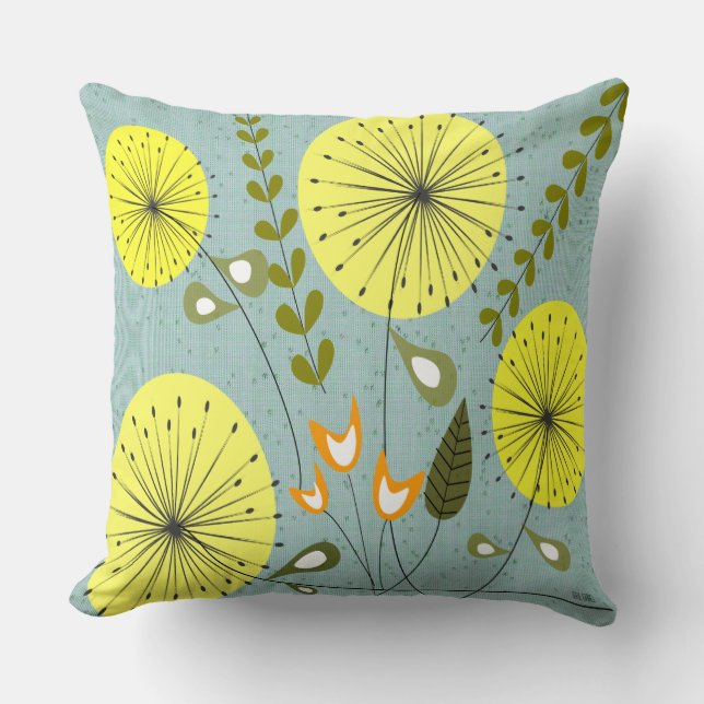 Mitte- des Jahrhundertsmoderner Löwenzahn stoppt Kissen (Vorderseite)