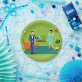 Mitte- des Jahrhundertsmoderner Paar-Papier-Teller Pappteller (Party)