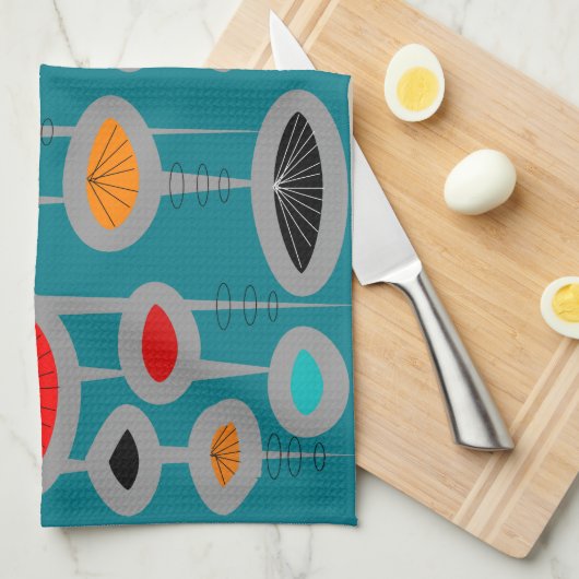 Mitte- des Jahrhundertsmodernes Atom Geschirrtuch (Viertel Falte)