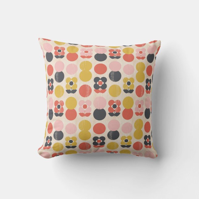 Mitte- des Jahrhundertsmodernes Blumen-Muster Kissen (Vorderseite)