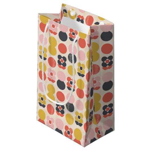 Mitte- des Jahrhundertsmodernes Blumen-Muster Kleine Geschenktüte (Vorderseite Schrägansicht)