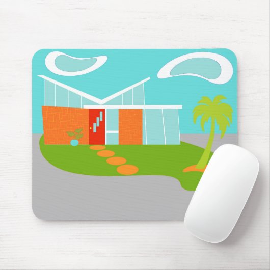 Mitte- des Jahrhundertsmodernes Cartoon-Haus Mousepad (Mit Mouse)