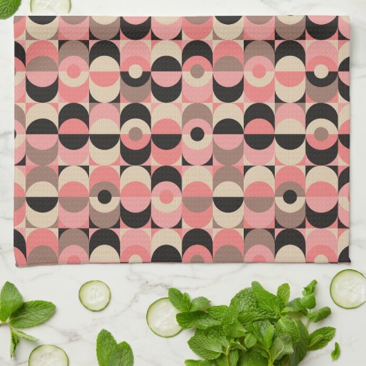 Mitte- des Jahrhundertsmodernes rosa Muster Geschirrtuch (Gefaltet)
