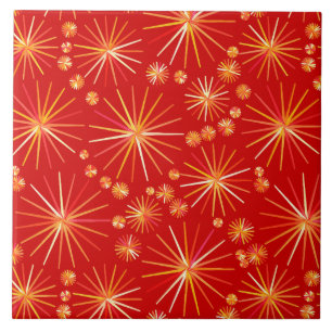 Mitte des Jahrhundertssputnik-Muster, tiefrot Fliese